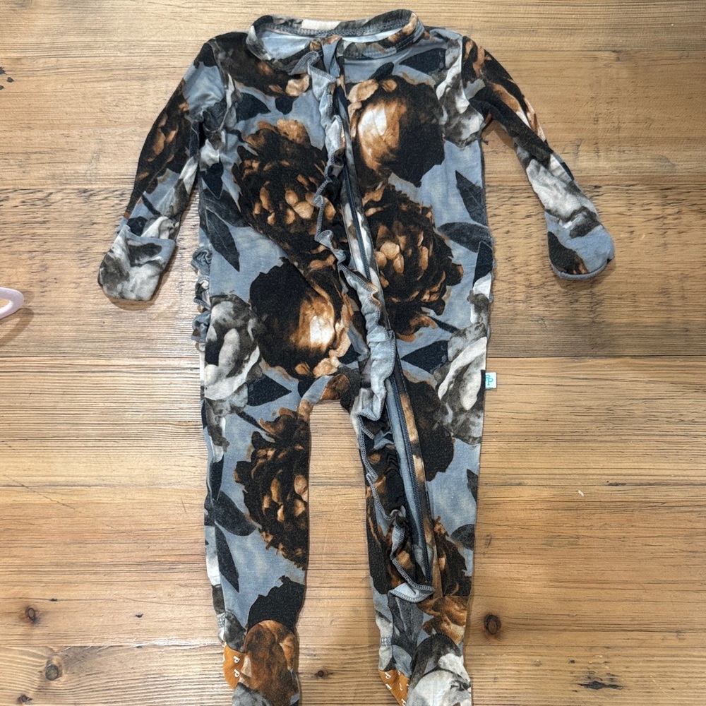 Posh Peanut Floral Kids One Piece - Brown and Gray